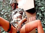 Sexy Lily in stockings and army uniform