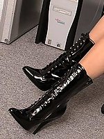 Naughty german mature secretary in high heels boots and stockings undresses slowly right in an office